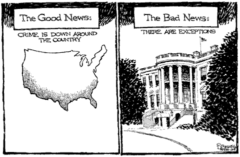 Crime is Down around the country, Except in the Whitehouse.